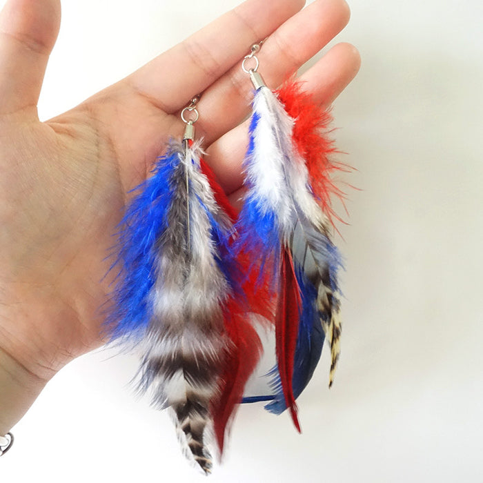 Pendientes de plumas naturales bohemios del Día de la Independencia con estilo salvaje