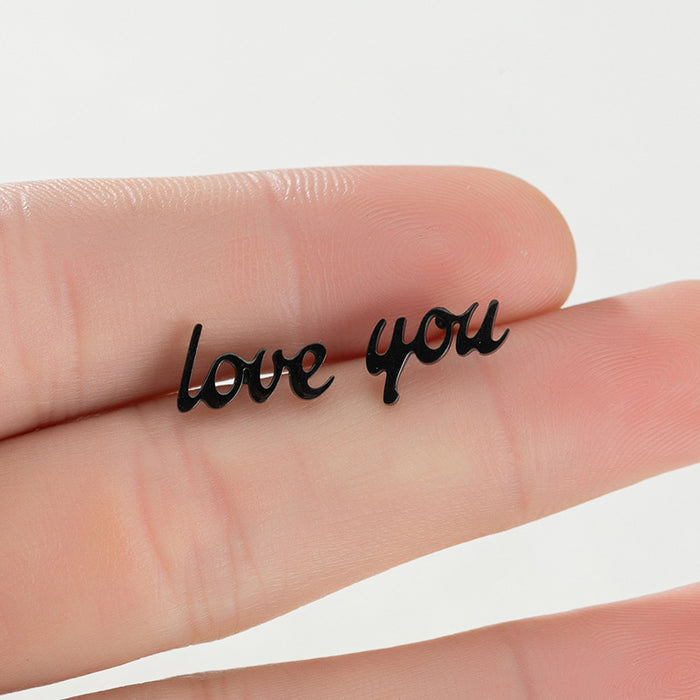 Love You Asymmetric Stainless Steel Stud Earrings - Cute and Playful Jewelry for Couples