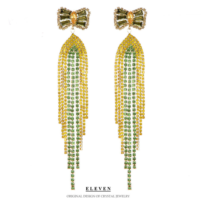 Runway-Style Rhinestone Earrings - Colorful Long Tassel Jewelry for Women