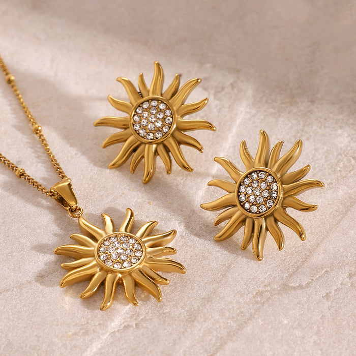 Stainless steel sunflower necklace pendant earrings flower earrings