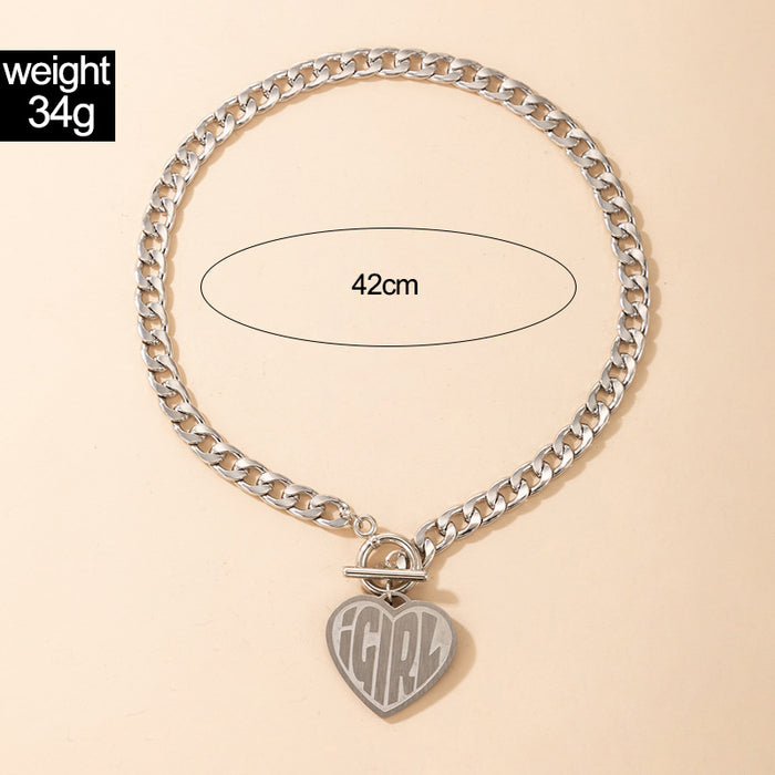 Punk Thick Chain Heart Pendant Necklace - Heavy Metal Single Layer