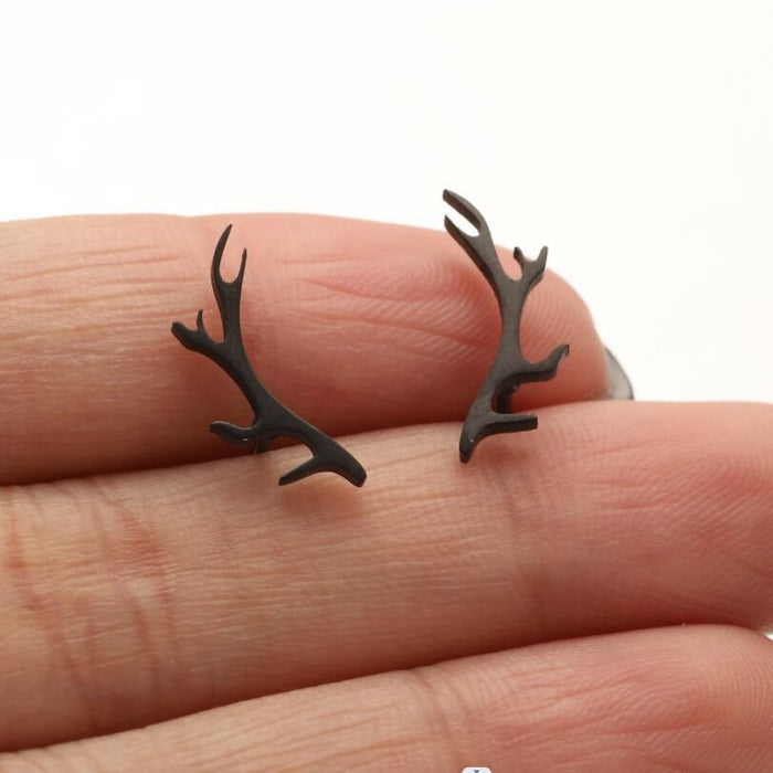 Antler Stainless Steel Stud Earrings - Sweet and Simple Deer-Inspired Jewelry