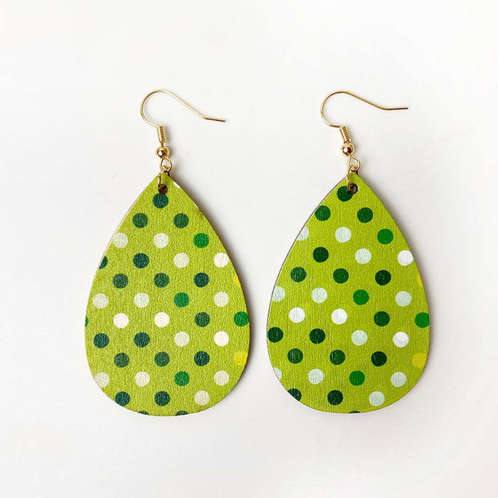 St. Patrick's Day Wooden Earrings with Green Polka Dot and Striped Plaid