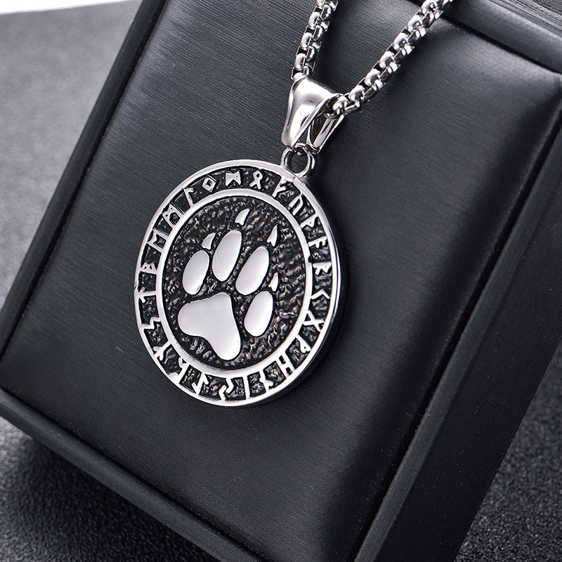 Pirate Viking Bear Paw Printed Stainless Steel Necklace - wallojewerly 