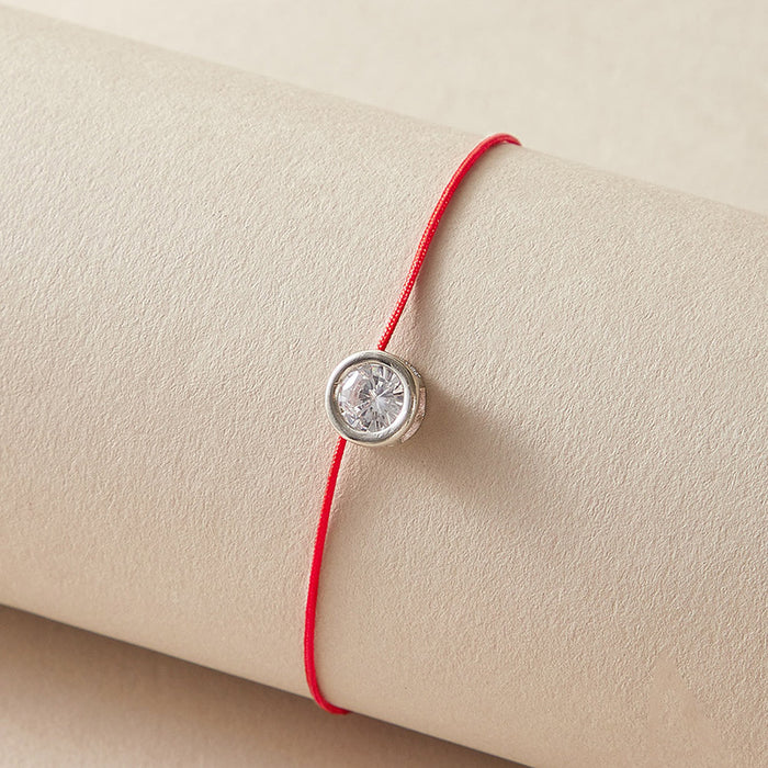 Pulsera de cuerda roja con circonitas: joyería de pareja de estilo sencillo