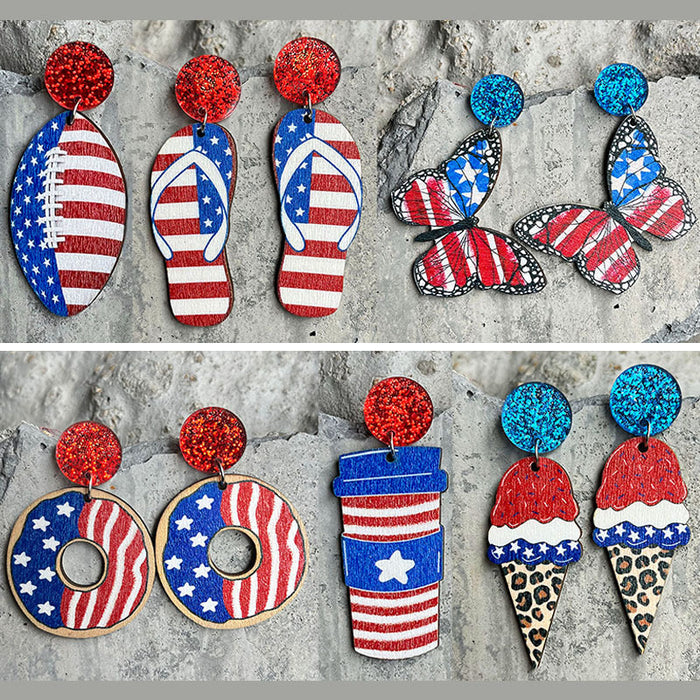 Wooden slippers patriotic earrings