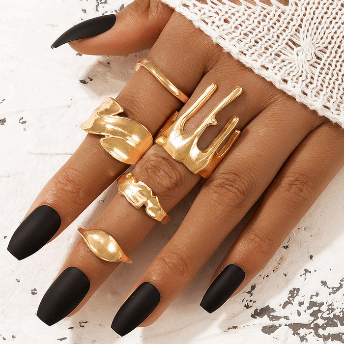 Gold simple creative five-piece ring set, geometric irregular design