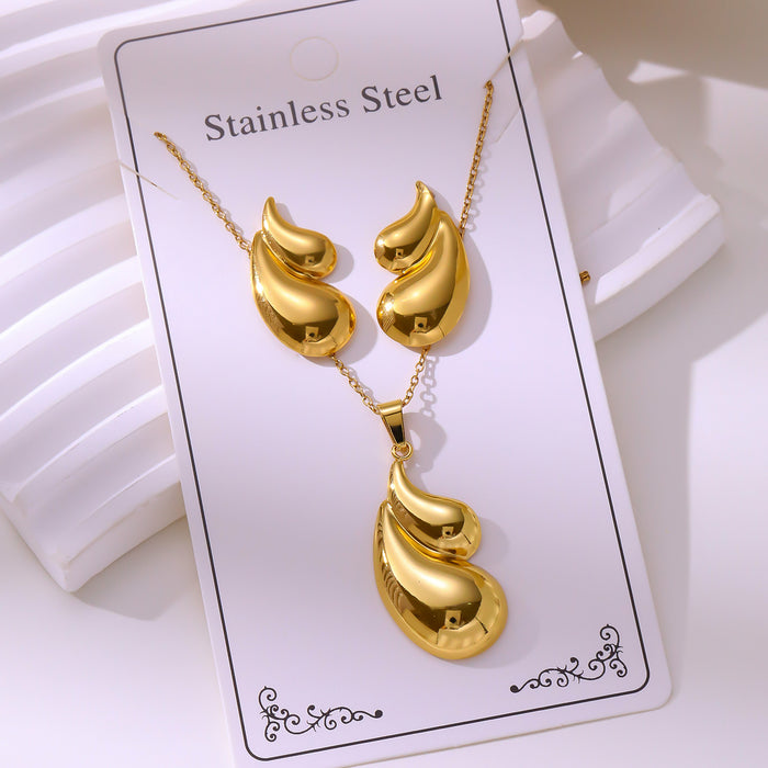 Wholesale 304 stainless steel hydraulic gold-plated earrings and necklace sets - wallojewerly 