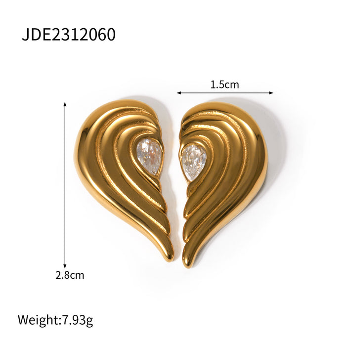 INS Trendy Minimalist Geometric Series 18K Gold Stainless Steel Half Heart Earrings