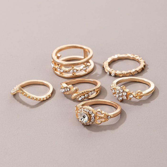 Micro-diamond-embellished palm moon snake ring set