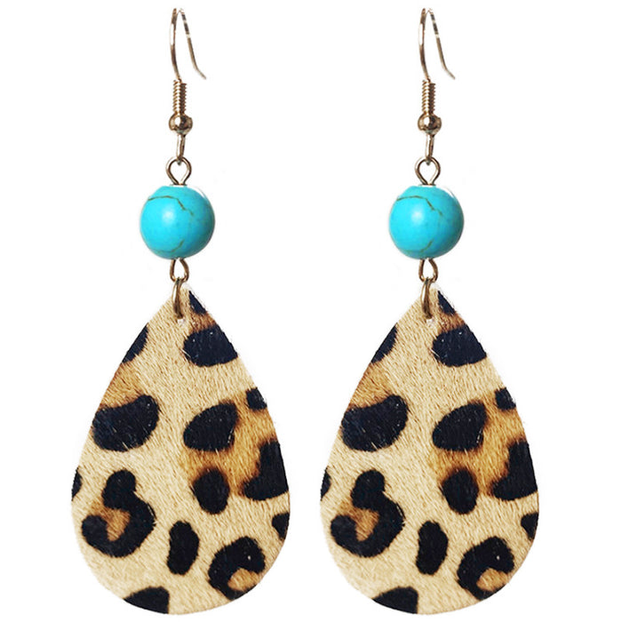 Bohemian Leopard Print Earrings with Turquoise and Rustic Style