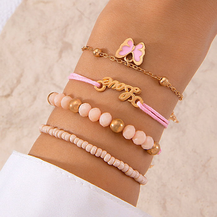 Sweet Butterfly Pearl Bracelet Set - Creative Beaded Four-Piece Jewelry