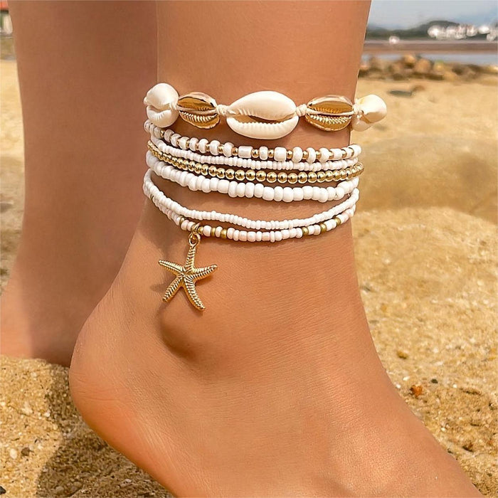 Bohemian Shell and Starfish Bracelet Set – Beach-Inspired Seven-Piece Jewelry