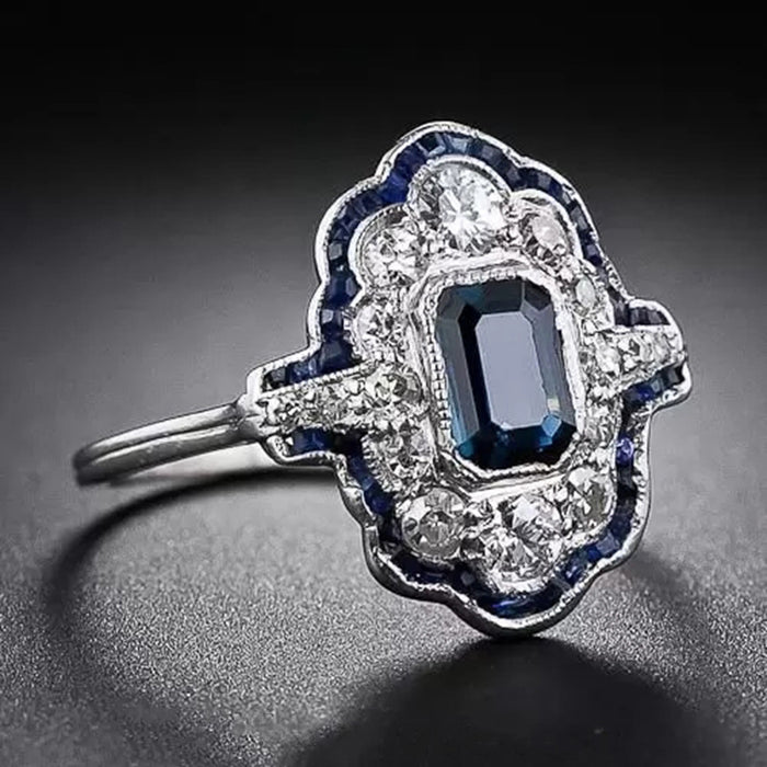 Peacock blue oil drop ring hollow lace thin circle women's ring