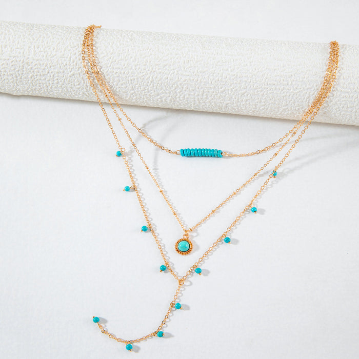 Vintage Multi-Layer Turquoise Necklace with Bold Design