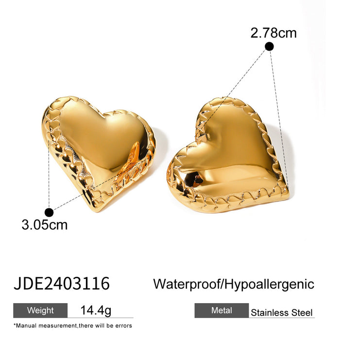 Pendientes de acero inoxidable pulido con forma de corazón en oro de 18 quilates: joyería de acero de titanio de alta gama