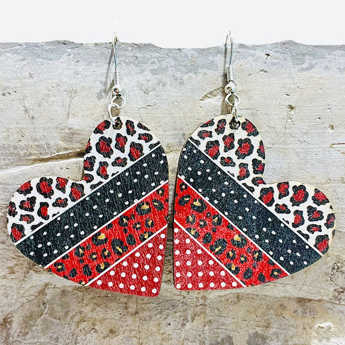 Wooden love leopard print earrings