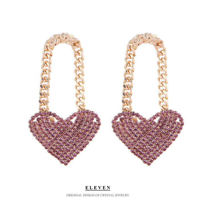 Sweetheart Tassel Earrings - Rhinestone Heart-Shaped Dangles for a Slimming Effect