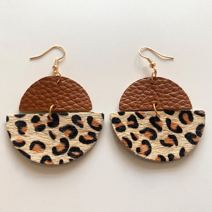 Pendientes de lágrima de cuero genuino con estampado de leopardo, diseño geométrico y de estrellas