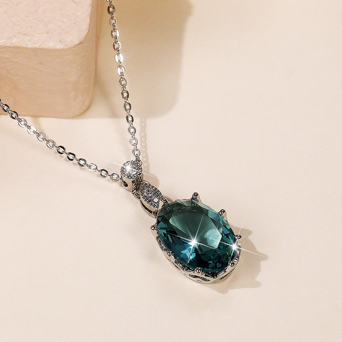 Light sea blue zircon necklace, fashionable pendant clavicle chain