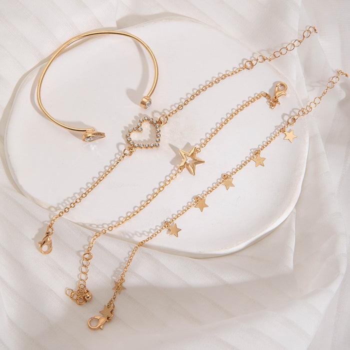 Sweet Cool Heart Bracelet Set - Trendy Star-Studded Jewelry