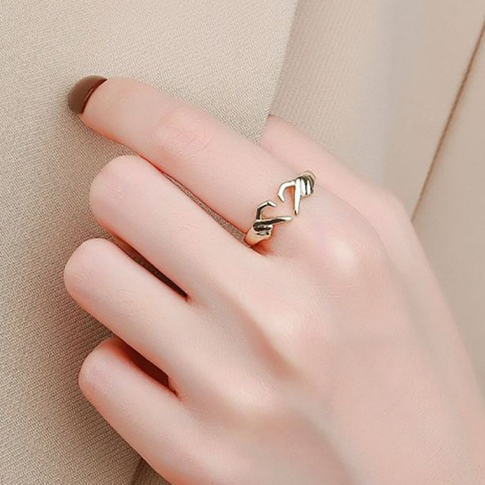 Love heart open ring simple metal feel hand than love heart ring European and American retro ring