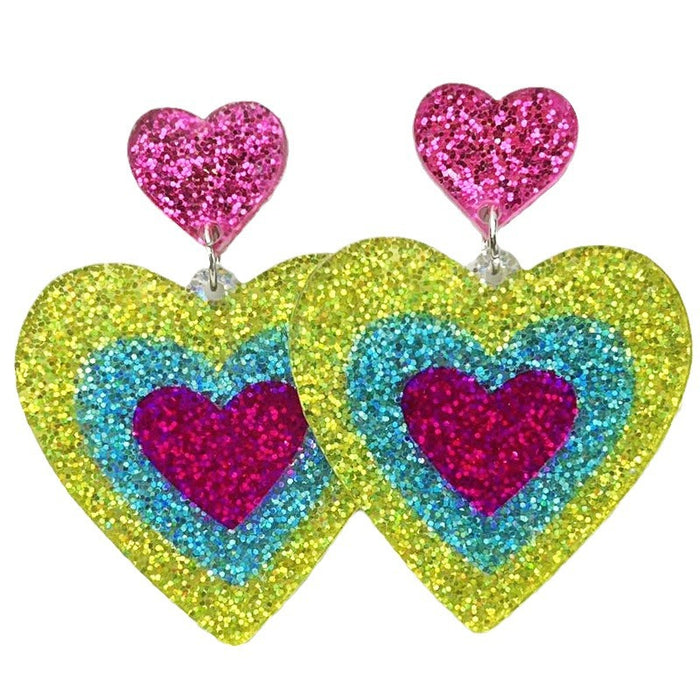 Fluorescent contrast acrylic heart earrings - wallojewerly 