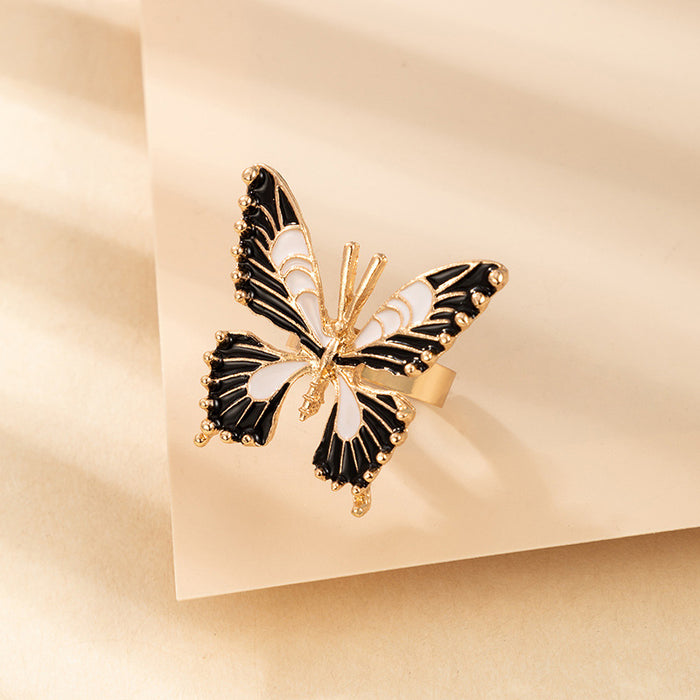 Oil dripping butterfly creative retro insect ring