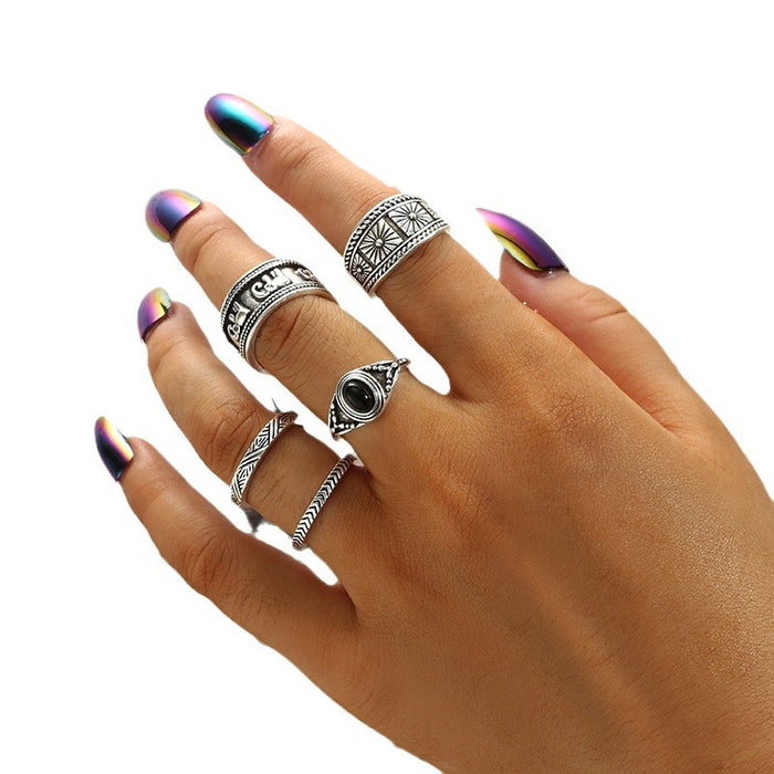 Black Gemstone Rings - 5pcs Set