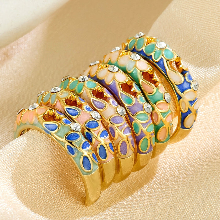 Wholesale dripping flower diamond-encrusted open rings