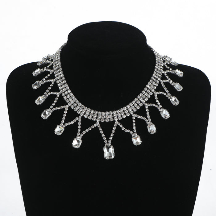 Minimalist Rhinestone Necklace Set - Vintage Style with Geometric Details