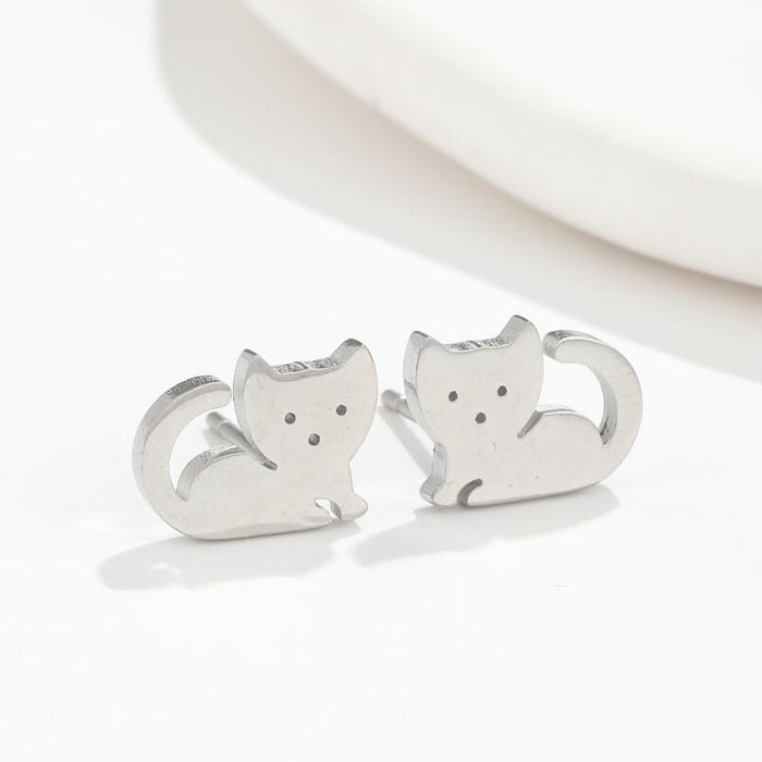 Cat earrings, simple and cute small animal earrings Japanese and Korean style student stainless steel accessories niche wholesale