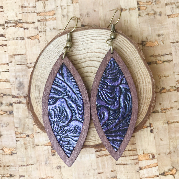 Wooden leaf earrings