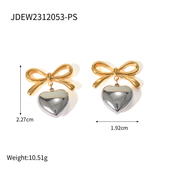 Stainless steel contrast color heart earrings titanium steel bow earrings