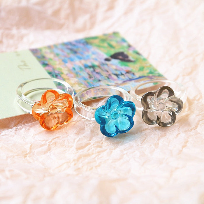 Flower three-dimensional resin couple ring