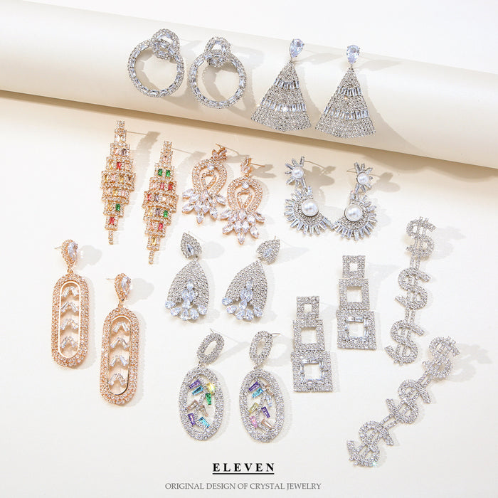 Colorful Zircon Fan Earrings - Heavy Rhinestone Dangles for Fall and Winter