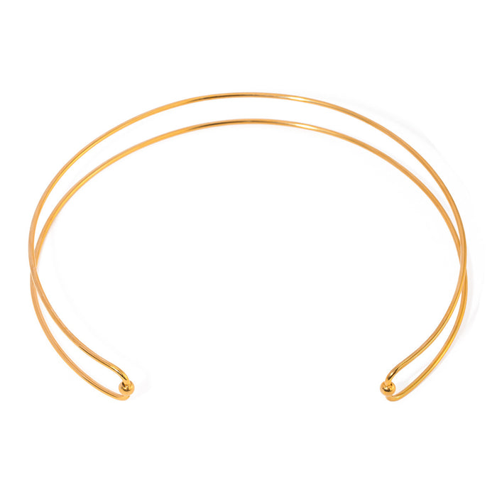 European INS-Style Cross-Border Minimalist 18K Gold Stainless Steel Double-Layer Line Choker - High-End Cold-Toned Design