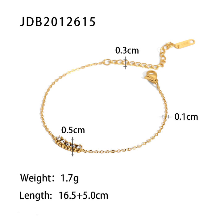 18K Gold Plated Stainless Steel Zircon Inlaid Bracelet - Stylish Fashion Jewelry for Women