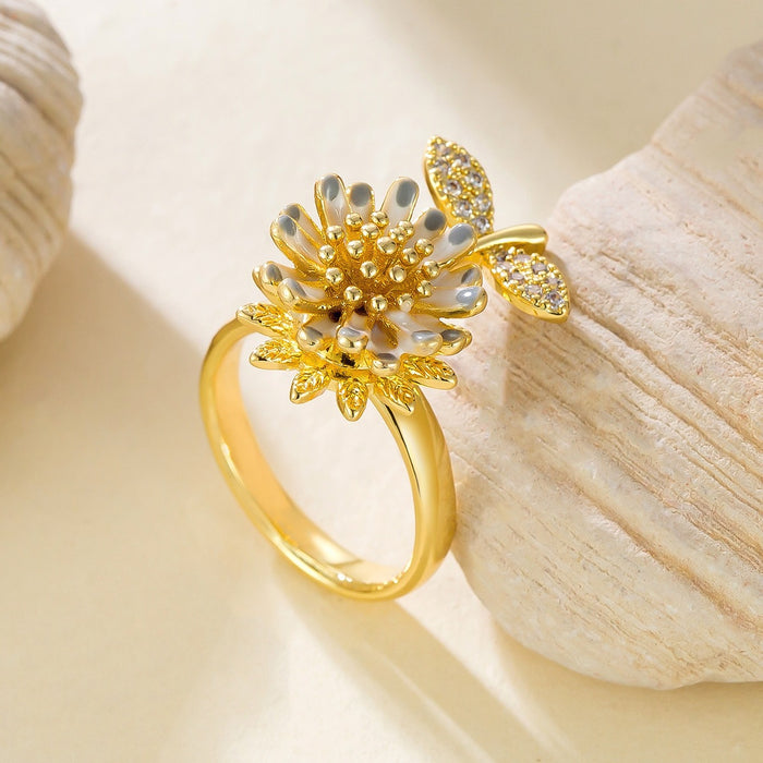 Wholesale copper micro-painted drip sunflower flower rotating open ring