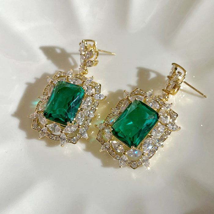 Pendientes de circonita verde retro francés, accesorios para banquetes de boda y novias