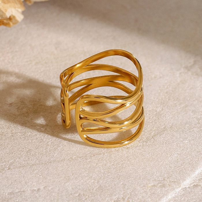 Exquisite 18K Gold Plated Stainless Steel Ring with Hollow Design