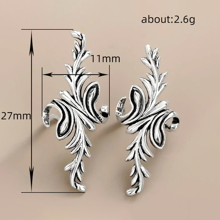 Patterned luxury earrings for non-pierced ears, plant ear clips