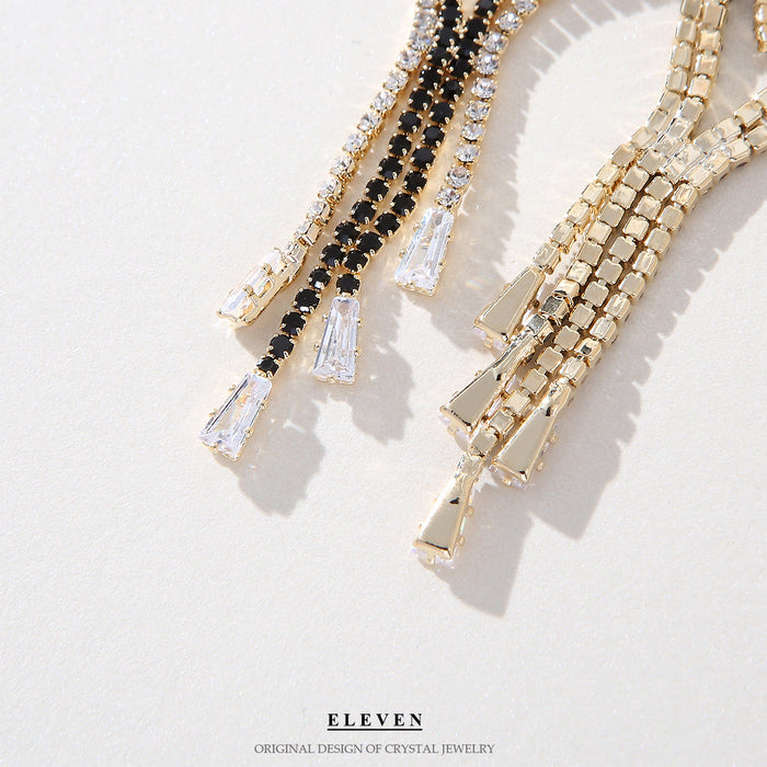 Runway-Style Rhinestone Earrings - Colorful Long Tassel Jewelry for Evening Wear
