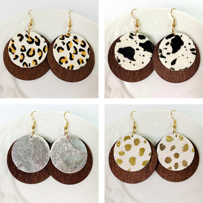 Wooden leopard print earrings