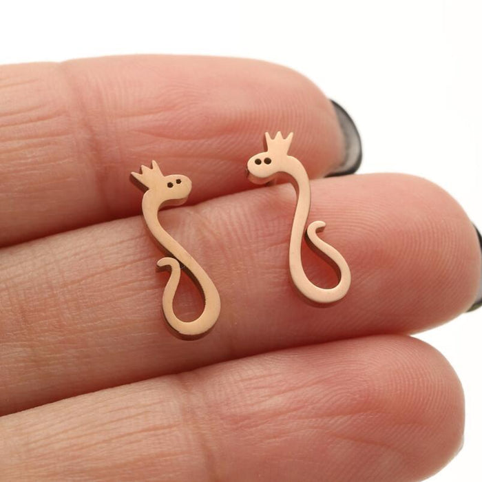 Crown Snake Stainless Steel Stud Earrings - Cute and Unique Animal Jewelry