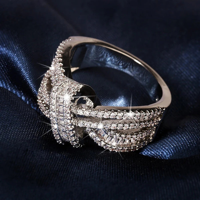 Hollow ribbon design ring temperament versatile light luxury women's ring