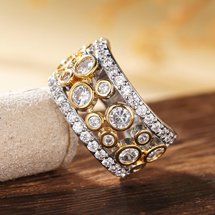 Women's two-tone inlaid round combination ring