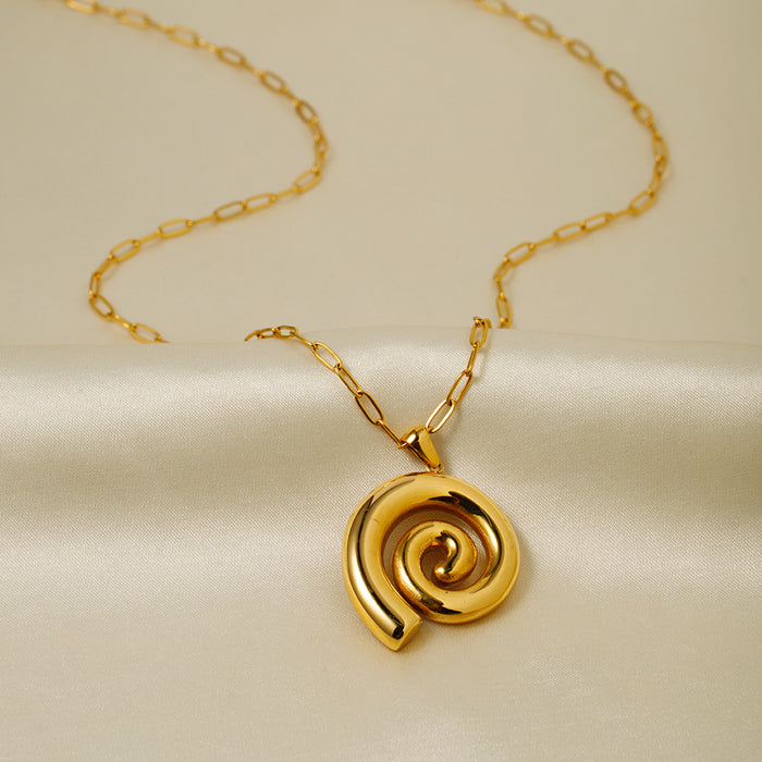 18K Gold-Plated Stainless Steel Spiral Pendant Necklace - Fashionable and Durable for Women