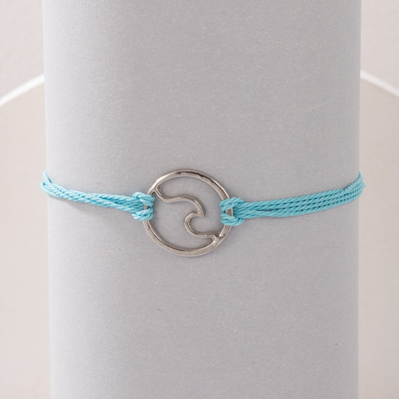 Ethnic Braided Cord Adjustable Bracelet with Wave Pattern Design