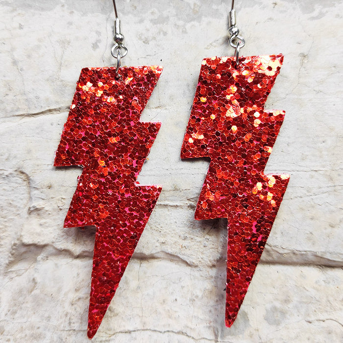 Carnival Style Glitter Lightning Leather Earrings with Bold Design